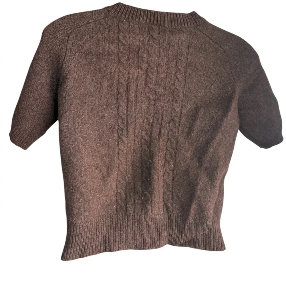 Ann Taylor LOFT mocha brown cable knit short sleeve button up sweater shirt L - Picture 10 of 11